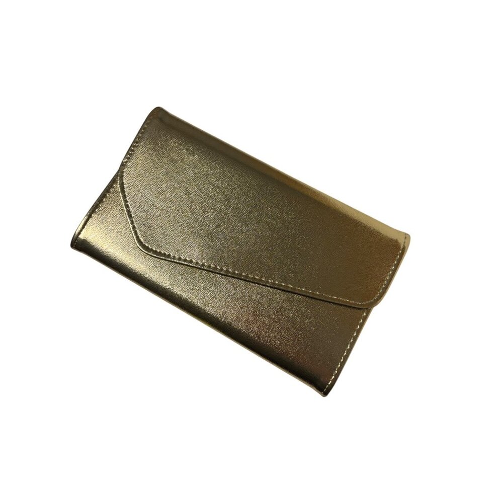 Gold Metallic Clutch Purse With Snap Closure Shoulder Strap